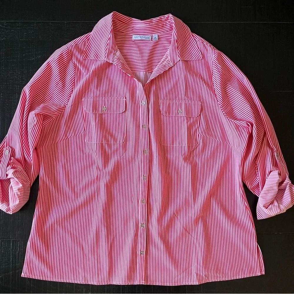 Notations red/pink white stripes Blouse Plus size 2X